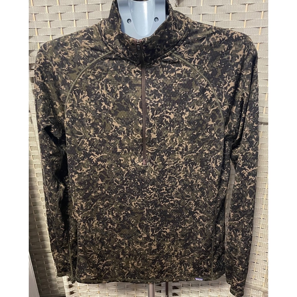 Patagonia Capilene Midweight 1/4 Zip Camo Base Layer Mens Medium  Green